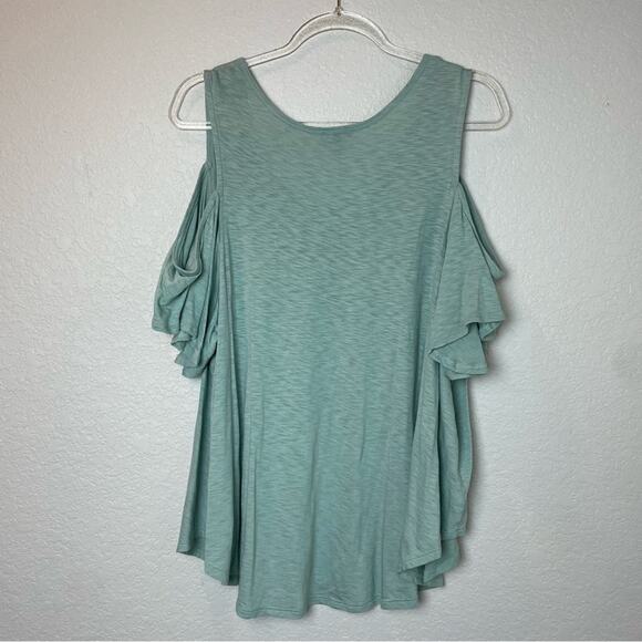 EXPRESS Seaglass Cold Shoulder Flowy Top w/ Flutter Sleeves Size L - Picture 5 of 5